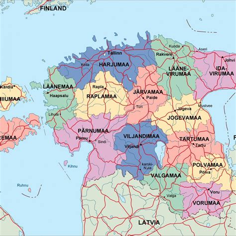 estonia political map. Illustrator Vector Eps maps. Eps Illustrator Map | Vector World Maps