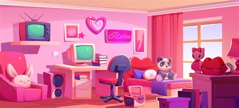 Y2k teenage girl pink bedroom cartoon interior 24243852 Vector Art at ...