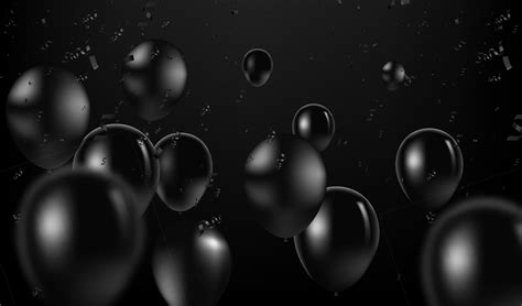 Black balloons isolated on dark background. Vector realistic black ...