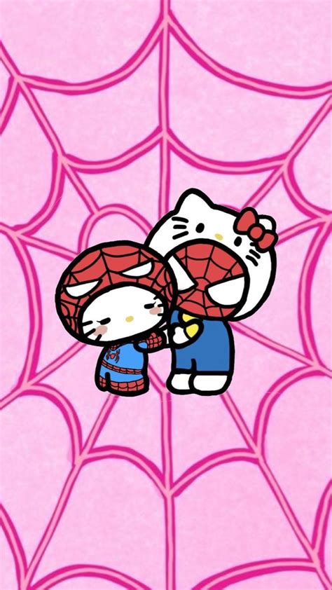 the hello kitty wallpaper is pink and has spider web