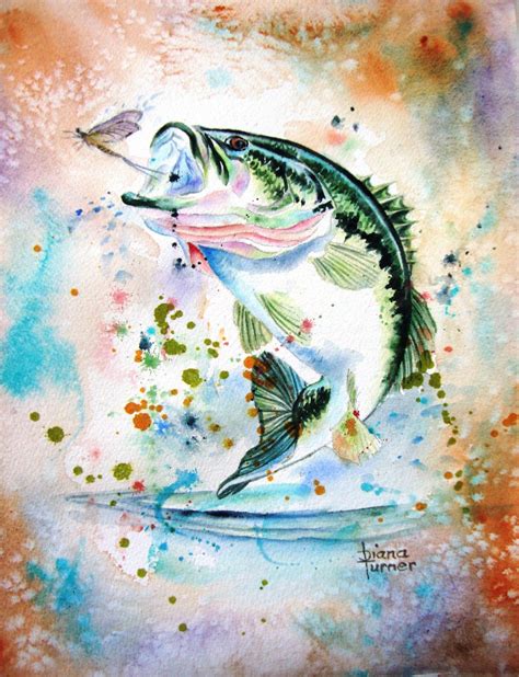 LARGEMOUTH BASS FISH Watercolor painting Giclee Print from my