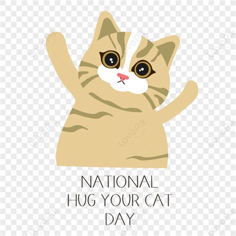 Yellow Cute National Hug Your Cat Day,illustration,adorable Free PNG ...