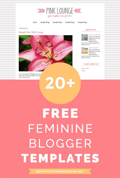 20+ Free Feminine Blogger Templates - Beautiful Dawn Designs