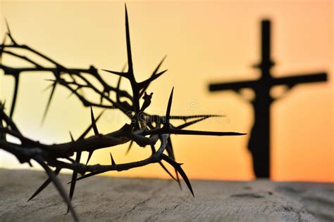 Crown of Thorns of Jesus Christ Against Silhouette of Catholic Cross at ...