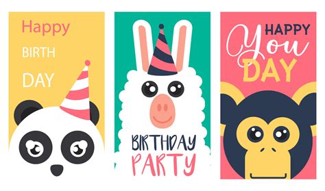 Cute birthday animals card set featuring “Happy birthday” card with a ...