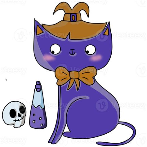 Halloween purple cat with head skeleton and bottle 34332382 PNG