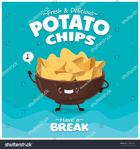 Vintage Summer Poster Potato Chips Character Stock Vector (Royalty Free ...