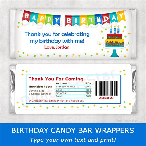 Birthday Candy Bar Wrappers | Party Favor Ideas | Digital Art Star