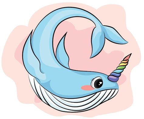 レインボーホーン、面白いユニコーンクジラの描画とかわいい漫画のキャラクターイッカク。 | プレミアムベクター