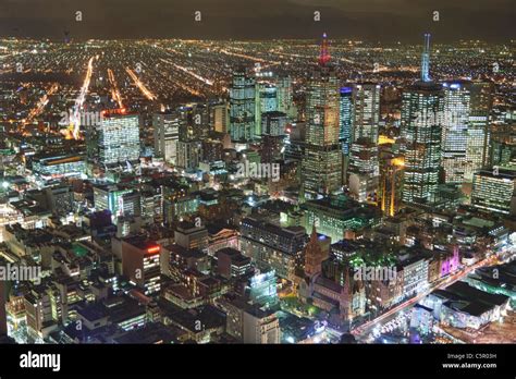 Melbourne skyline from Eureka Skydeck 88 at night Australia Stock Photo ...