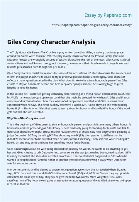 Giles Corey Character Analysis Free Essay Example