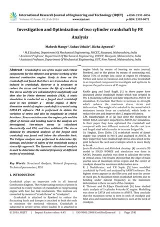 Investigation and Optimization of two cylinder crankshaft by FE Analysis | PDF