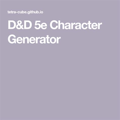 D&D 5e Character Generator | D&d, Book writing tips, Dungeon master's guide