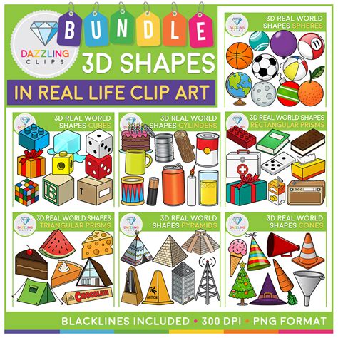 3D Shapes in Real Life Clip Art BUNDLE | 3d shapes, Art bundle, Triangular prism