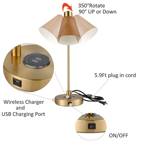 Brass Desk Lamp with USB Port & Wireless Charging |Claxy