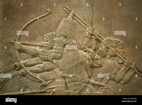 London. England. British Museum. King Ashurbanipal Hunting Lions. Stone ...