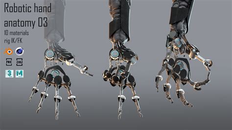 Robotic hand anatomy 03 3D model animated rigged | CGTrader