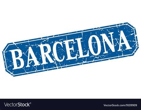 Barcelona blue square grunge retro style sign Vector Image