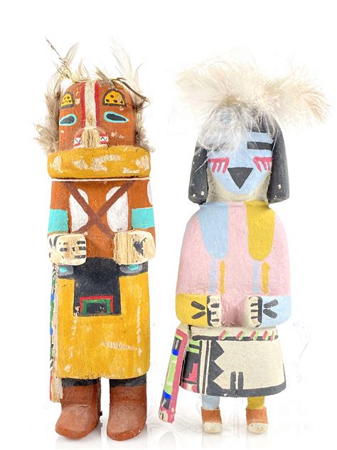 Lot - 2pc Old Style Hopi Hand Carved Kachina Dolls