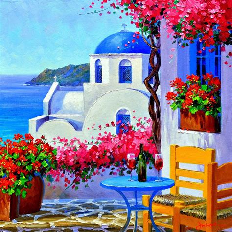 Romance in Santorini-Mikki Senkarik | Greece painting, Art painting, Art