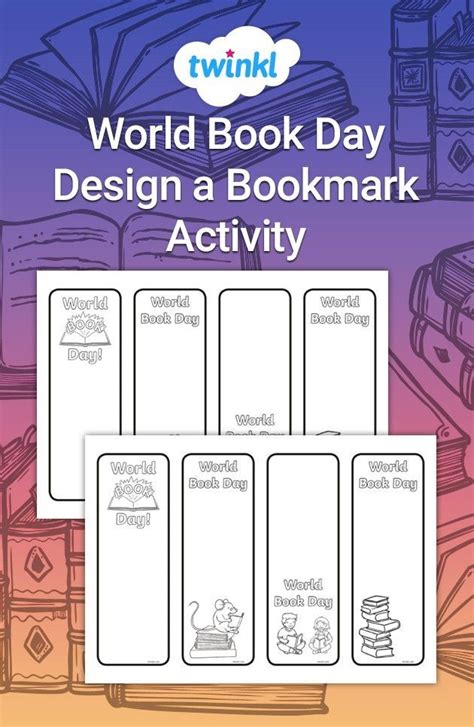 the world book day design a bookmark activity is shown with four books ...