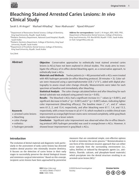 (PDF) Bleaching Stained Arrested Caries Lesions: In vivo Clinical Study