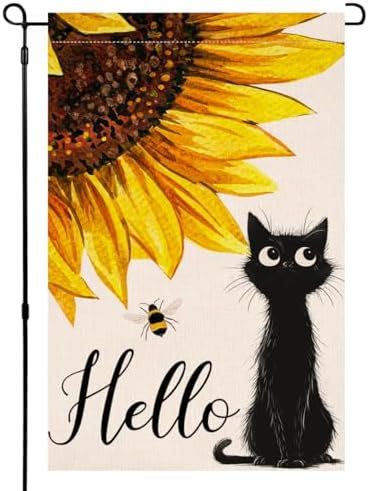 Amazon.com : BLKWHT Summer Cat Sunflower Garden Flag 12x18 Vertical Double Sided Spring Bee ...