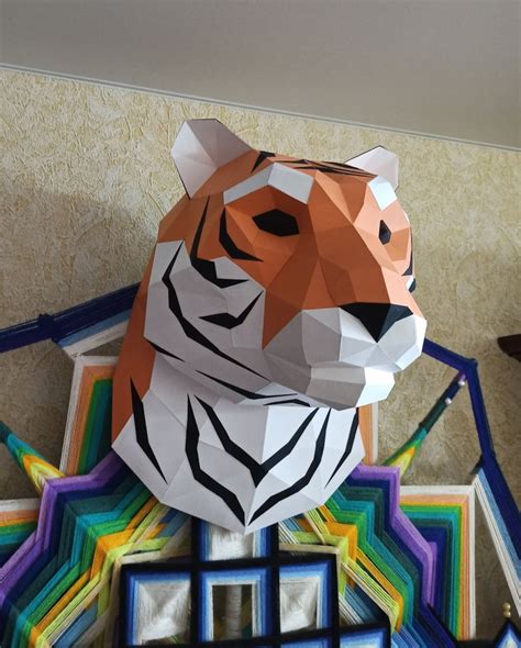 Papercraft Tiger 3D Paper low poly template DIY Trophy | Etsy