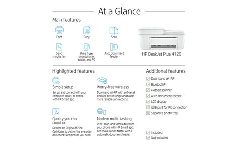 Hp Deskjet Plus 4120 All-In-One Printer, Wireless, Print, Copy, Scan & Send Mobile Fax - White ...