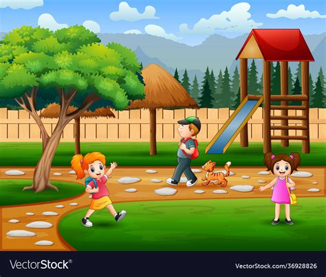 Park scene with children Royalty Free Vector Image