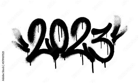 Sprayed 2023 tag gfont graffiti with overspray in black over white. Vector illustration. Stock ...