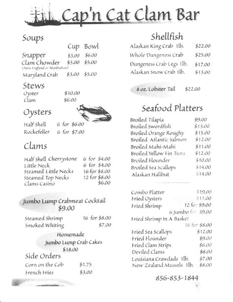 Cap'n Cats Clam Bar & Tavern Menu - Urbanspoon/Zomato