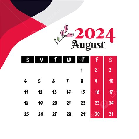 August 2024 Monthly Calendar Vector, August 2024, August 2024 Calendar ...