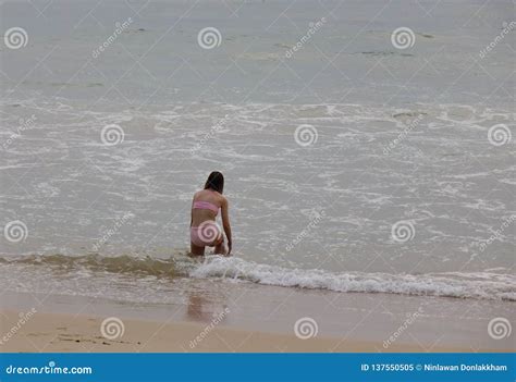 Beach and sea in rainy day stock image. Image of relax - 137550505