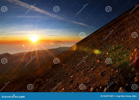 Sunrise at Mount Rinjani Along the Summit Stock Image - Image of beauty ...