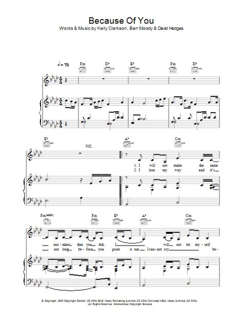 Kelly Clarkson - Because Of You sheet music