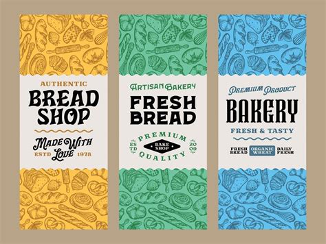 Bread labels in modern style. Bread and packaging design templates for baked goods, bakery ...