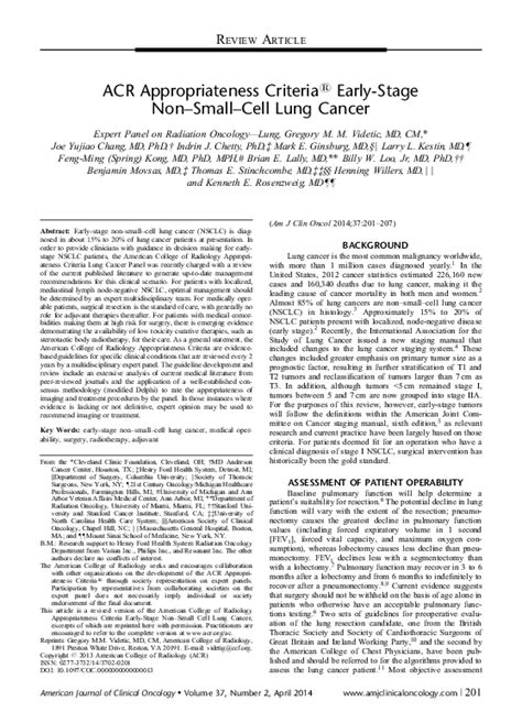 (PDF) ACR Appropriateness Criteria® Early-Stage Non–Small–Cell Lung Cancer | Gregory Videtic ...