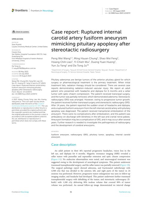 (PDF) Case report: Ruptured internal carotid artery fusiform aneurysm ...