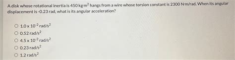 Solved A disk whose rotational inertia is 450kgm2 ﻿hangs | Chegg.com