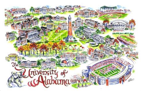 University of Alabama Illustrated Art Print-NO MAT. $39.50, via Etsy.