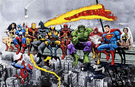 More Marvel & DC Superheroes Lunch Atop A Skyscraper - New art, more heroes! Art Print Wall Art ...