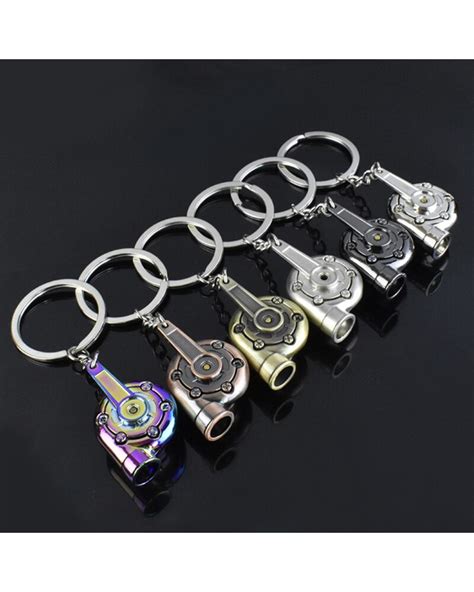 Mini Turbo Turbocharger Keychain Spinning Turbine Key Chain Ring Keyring