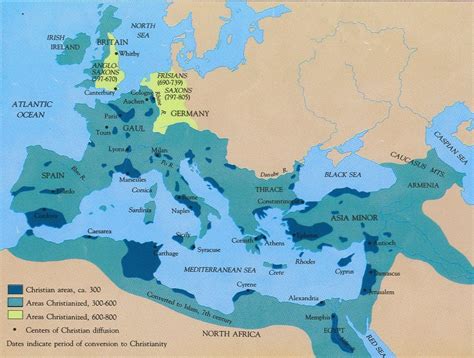 Spread of Christianity Map: 300-800AD Roman Empire