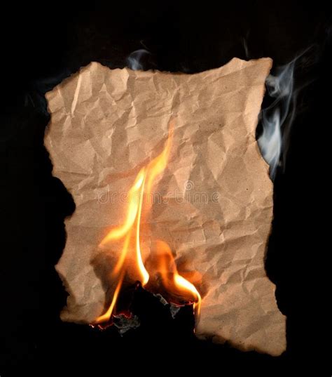 Burning Piece of Crumpled Paper Stock Photo - Image of blank, flame ...