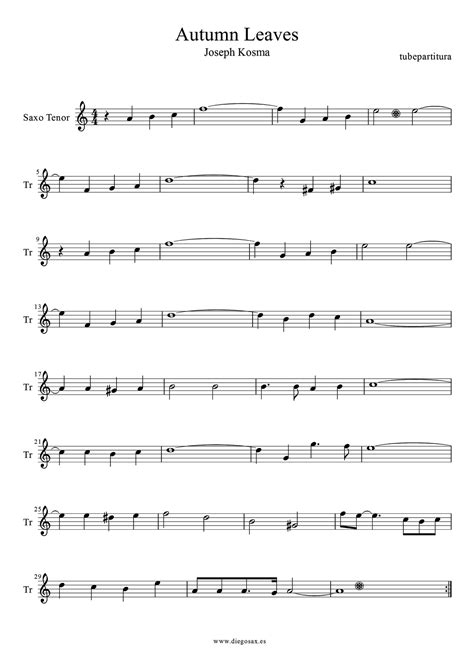 tubescore: Autumn Leaves Sheet music for Tenor Saxophone and Soprano Sax music Score