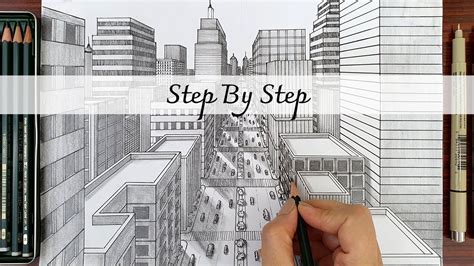 How to Draw A City in One Point Perspective | Step By Step in 2020 | Point perspective, One ...