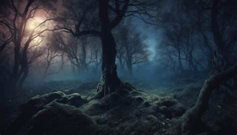 Premium AI Image | Mysterious Fantasy Dark Night of The Forest Wallpaper