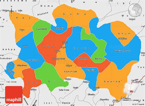 Political Simple Map of Benue, single color outside, borders and labels