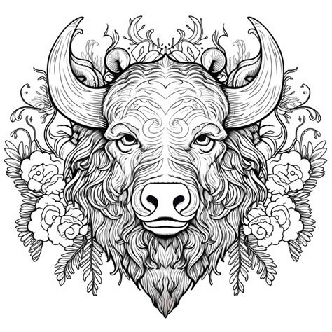 Premium AI Image | Coloring Pages head buffalo bear in Stress Relieving ...